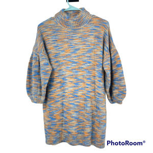 United Arrows Japanese Sweater Orange Blue Womens Mock Neck Puff Sleeve Size 10